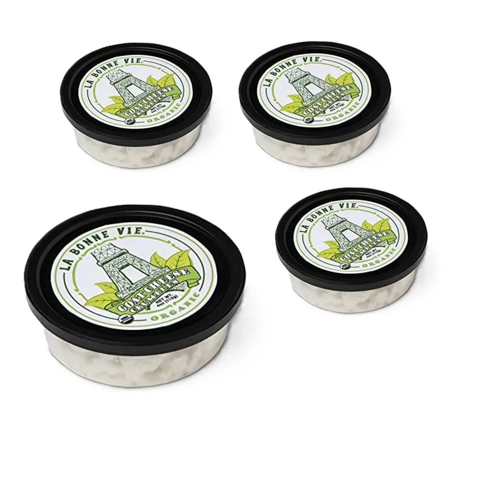 LA BONNE VIE Certified Organic Plain Goat Milk Cheese Crumbles - 4-Pack, 4 oz Refrigerated Dairy Tub Containers for Bake, Healthy Use