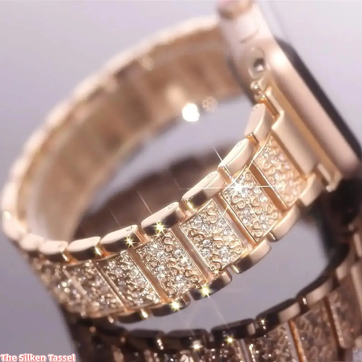 2026 Trend 3-Bead All-Diamond Luxury Elegant Sports Wristband, Women's Adjustable Sparkling Metal Accessory, Wearable Compatible with All Apple Watch Models (38mm-46mm, Watch Not Included) tiktokshopbacktoschool