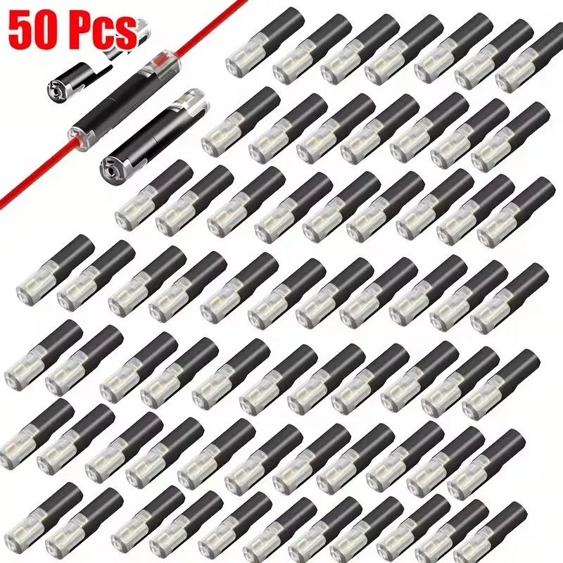 50 pcs Pluggable LED Wire Connectors, 1-Pin 1-Way Universal Quick Splice Terminals, Solderless Connectors, Uncharged, for AWG 20-24, No Stripping Needed, Without Battery, Quick Snap Connector