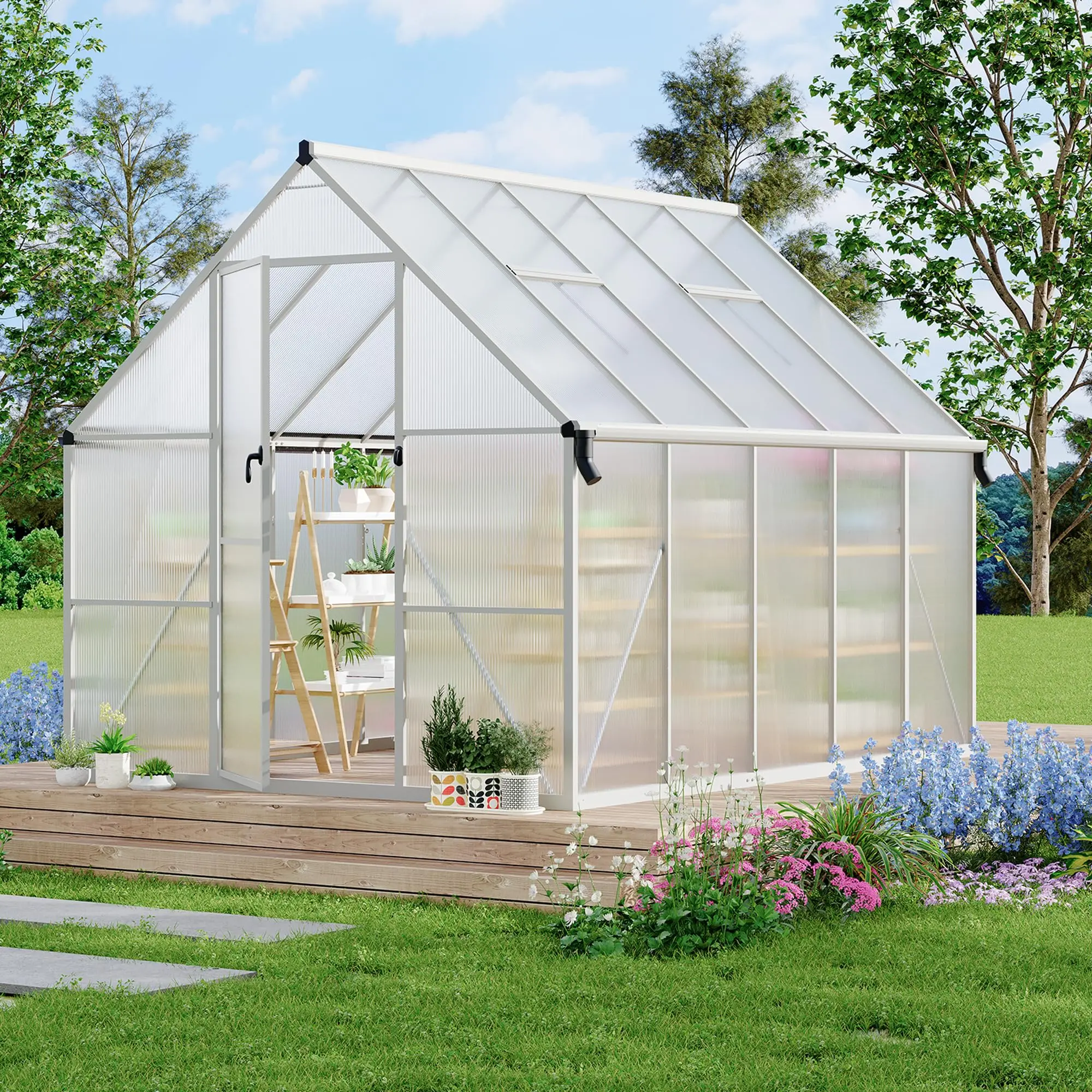 [GAOMON]8'X10' Aluminum-Framed Polycarbonate Greenhouse, Heavy Duty Polycarbonate Greenhouse with Quick Setup Structure and Roof Vent, Large Enhanced Aluminum Greenhouses Kit for Outdoors