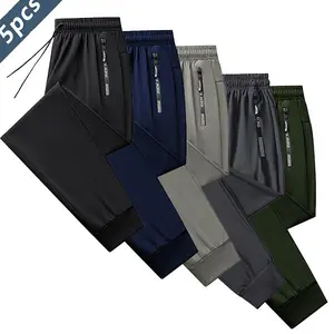 5PCS Ice Silk Sports Pants with Drawstring Elastic Waistband Zippered Pockets Thin High-Elastic Quick-Dry Fitness Trousers Skin-Friendly Smooth Soft Fabric for Indoor Sports & Summer Outdoor Activities Breathable Athletic Bottoms SpringStatements
