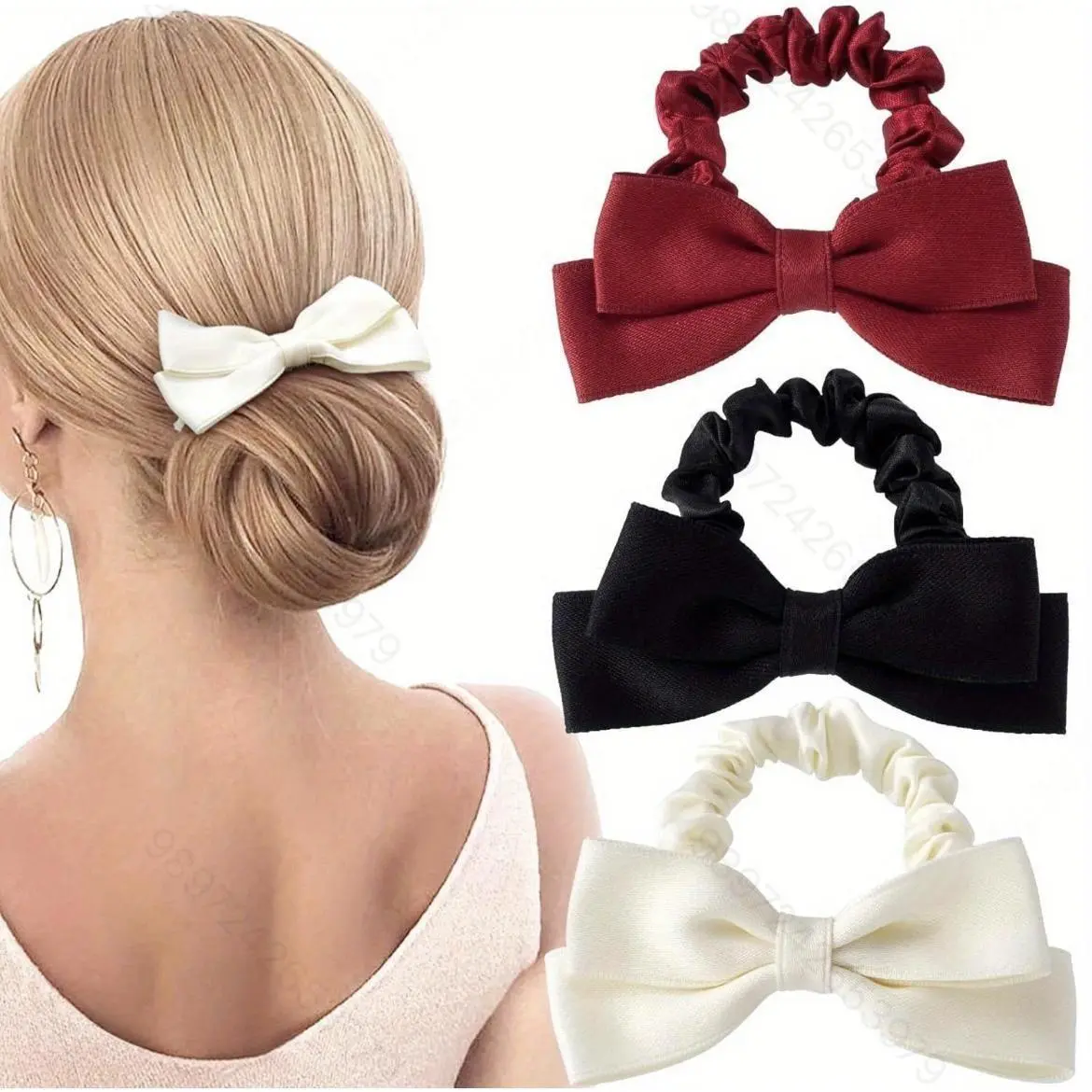 Set of 3 Classic Bow Elastic Band Scrunchies, Vintage Fabric Hair Ties for Women & Girls, Cute Hair Accessories for Everyday Wear, Pvc Fabric, Bowknot, Elastic Hair Ties Ponytail Holders