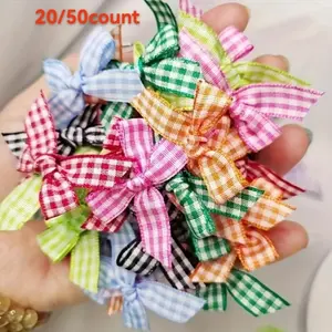 20/50 pieces of mixed color plaid bow-colorful patterns, suitable for DIY gift packaging, Gift Wrapping Supplies, clothing accessories, hair accessories-durable non-knotted, smooth texture polyester ribbon,