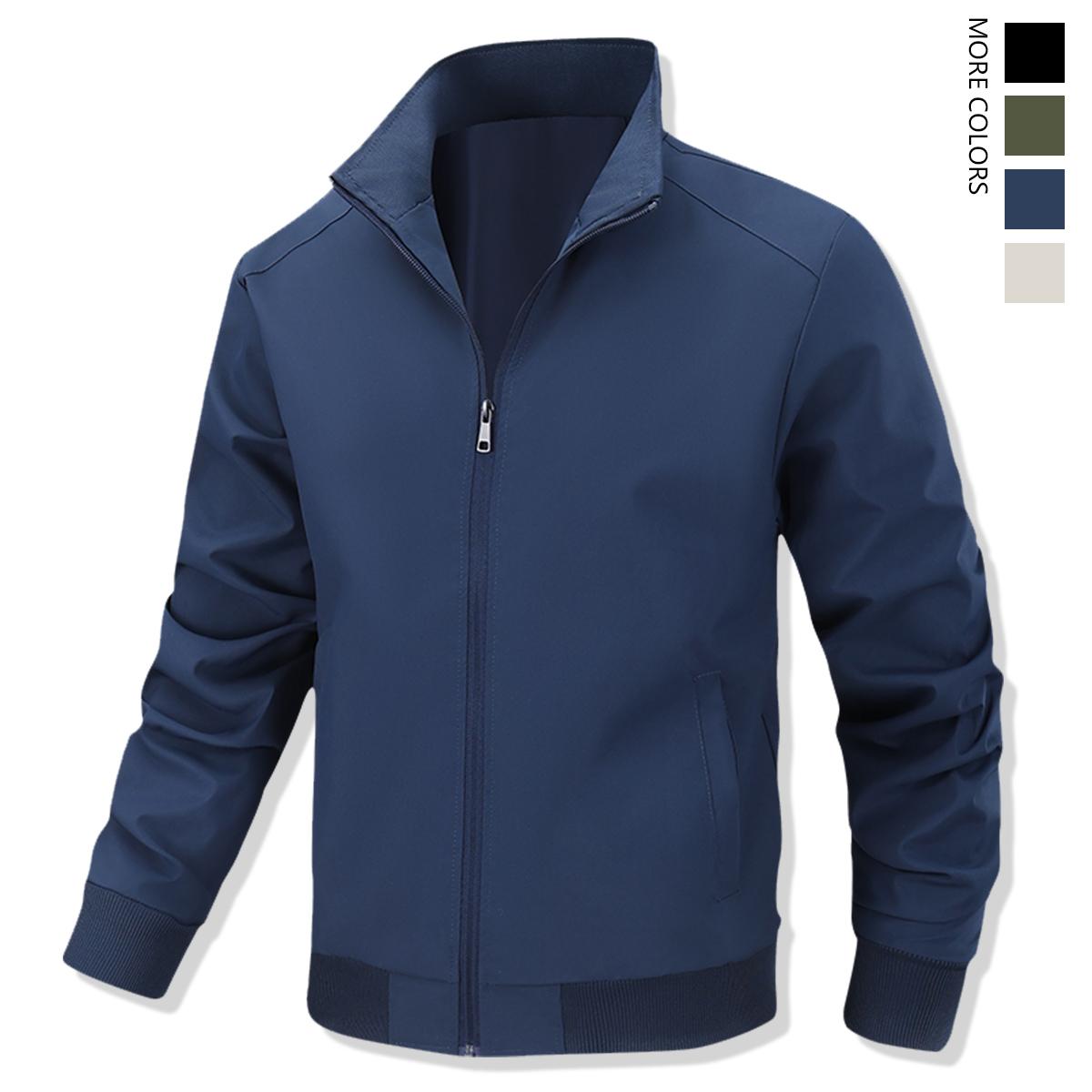 Men's Solid Color Flight Jacket Casual Coat, Versatile Casual Stand Collar Zipper Long Sleeve Coat, Zipper Jacket, Polyester Fiber Jacket, Suitable for Spring and Autumn Outdoor Use. Menswear Beige