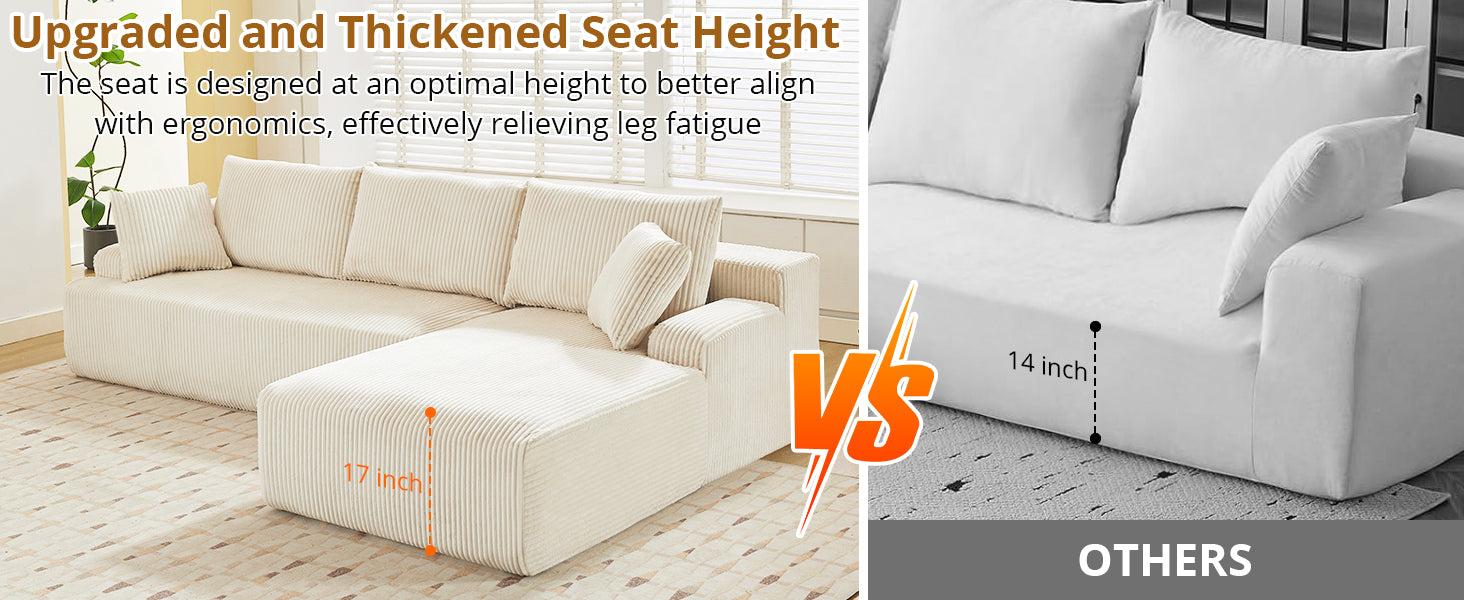 【GARVEE】Discover the 106" Modular Sectional Sofa: a luxurious L-shaped couch featuring a chaise lounge and convertible compression sleeper, crafted from soft corduroy fabric, perfect for any living room or bedroom.
