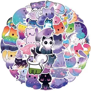 55pcs Cute Cat Series DIY Decorative Stickers Kawaii Starry Sky Rainbow Cat Waterproof Sticker for Water Bottle Laptop Phone Wall Decal Kid Adult Gift