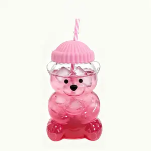 Bear Design Glass Cup, 20 oz Leak-Proof Straw Cup, Cartoon Multi-Use Drink Cup for Coffee, Juice and Water for Kids and Adults
