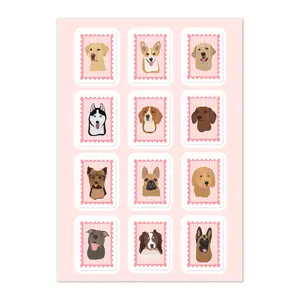 Pink Puppy Postage Stamp Sticker Sheet
