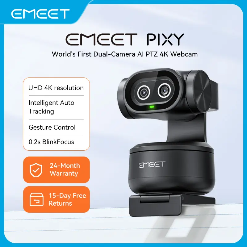 EMEET PIXY Wired Camera AI Powered PTZ 4K for Gift, AI Tracking for Switch 2 camera, PDAF&AI Autofocus 0.2s, 1/2.55'' Sensor, 3 Mics, Privacy Mode, Gesture Control, 4K Webcam for Streaming/Gaming and OBS/Twitch/Switch 2, SummerVibes tiktokshopspring