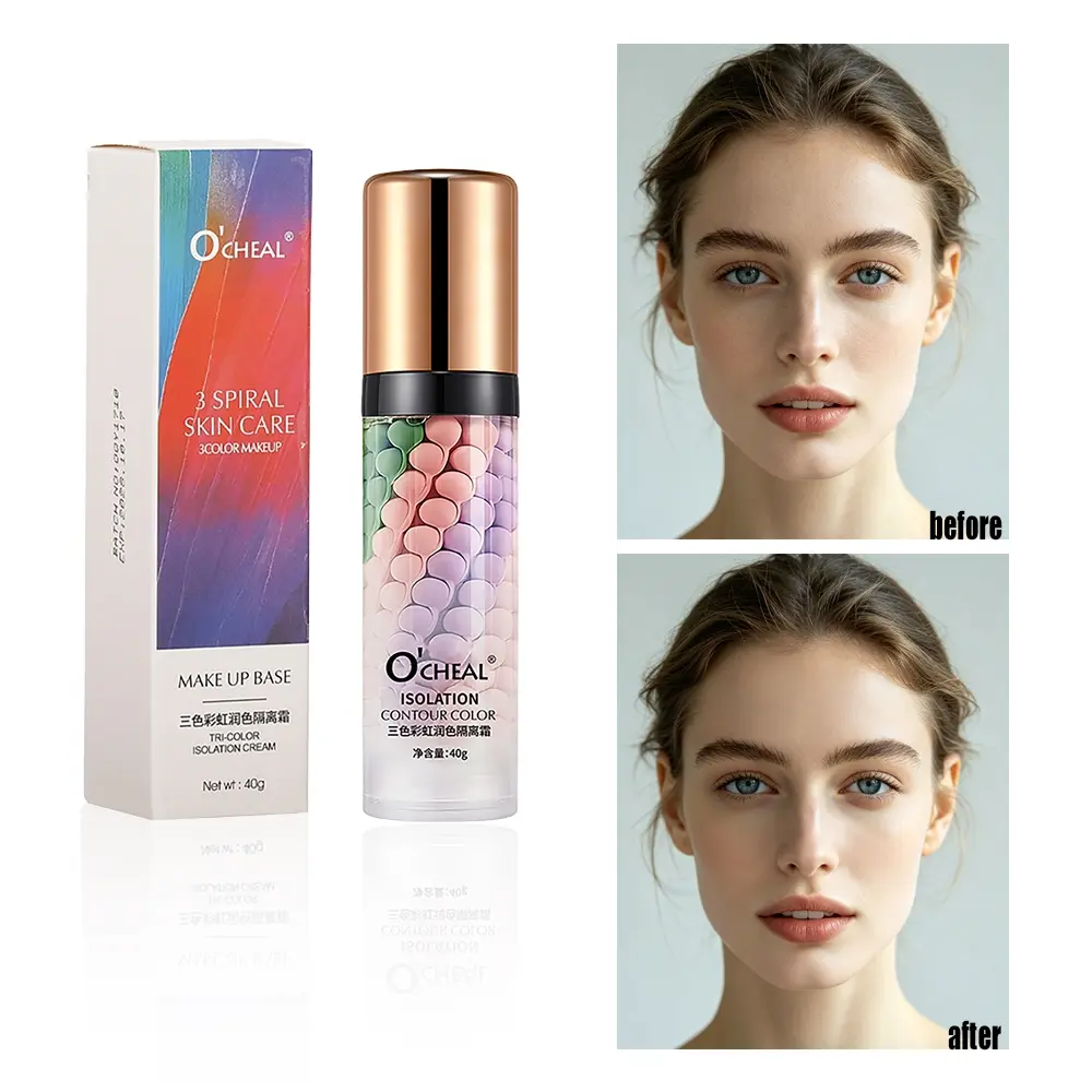 Tri-Color Correcting Primer, Color Correcting Isolation Cream, Moisturizing Makeup Base, Long-Lasting Brightening Face Primer for Redness & Yellow Skin, Color Correcting Formula