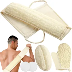 1 Set Exfoliating Natural Loofah Sponge Back Scrubber for Shower,Loofah Sponge Pads & Exfoliating Glove,Bath Shower Scrubber for Men and Women,Christmas Party Gifts,Hand Tools Kits