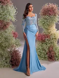 Elegant and luxurious sequin mermaid Maxi Evening gown with square neckline and heart-shaped bodice, suitable for formal wear, dinners, red carpets, high-end balls, and other occasions, Womenswear Elegance Lady