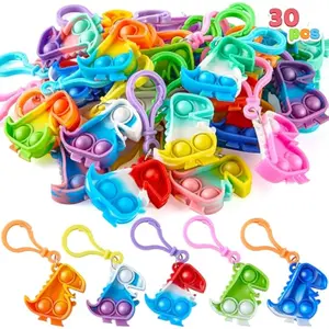 Dinosaour Pop Fidget Keychain 30 Pack Pop Fidget Toys Bulk Party Favors for Kids, Goodie Bags Stuffers End of Year Back to Student Gifts Classroom Prizes Birthday Sensory Toys