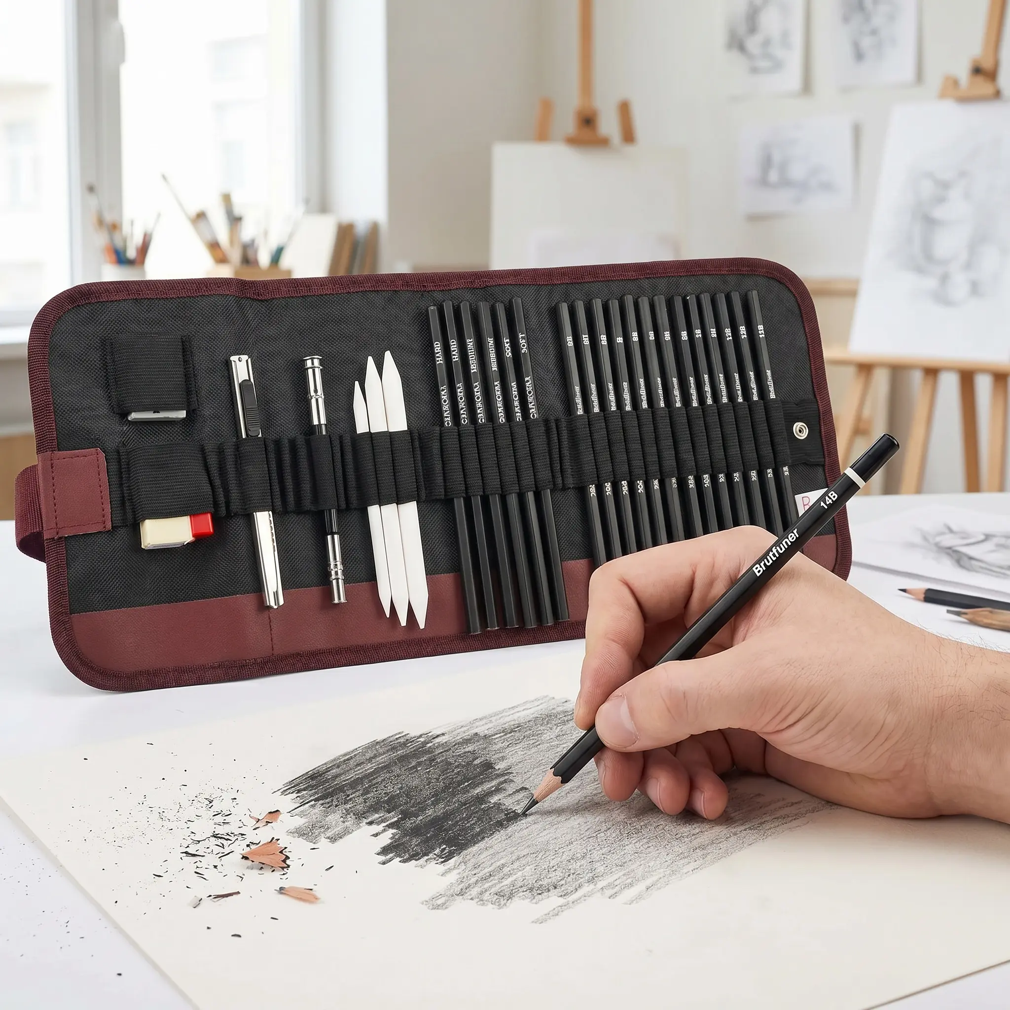 29 PCS Sketching Tool Drawing Set - Graphite Pencils, Charcoal Pencils, Blending Tools, Erasers, Accessories, Portable Zippered Travel Case for Artists & Beginners