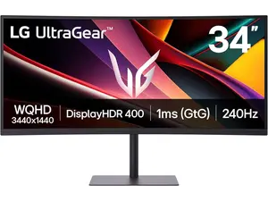 LG 34G630A-B 34-Inch Ultragear WQHD (3440 x 1440) Curved Gaming Monitor, 240Hz, 1ms, FreeSync Premium, DisplayHDR 400, Built-in Speaker, HDMI, DisplayPort, USB Type-C, Tilt/Height/Swivel Stand, Black