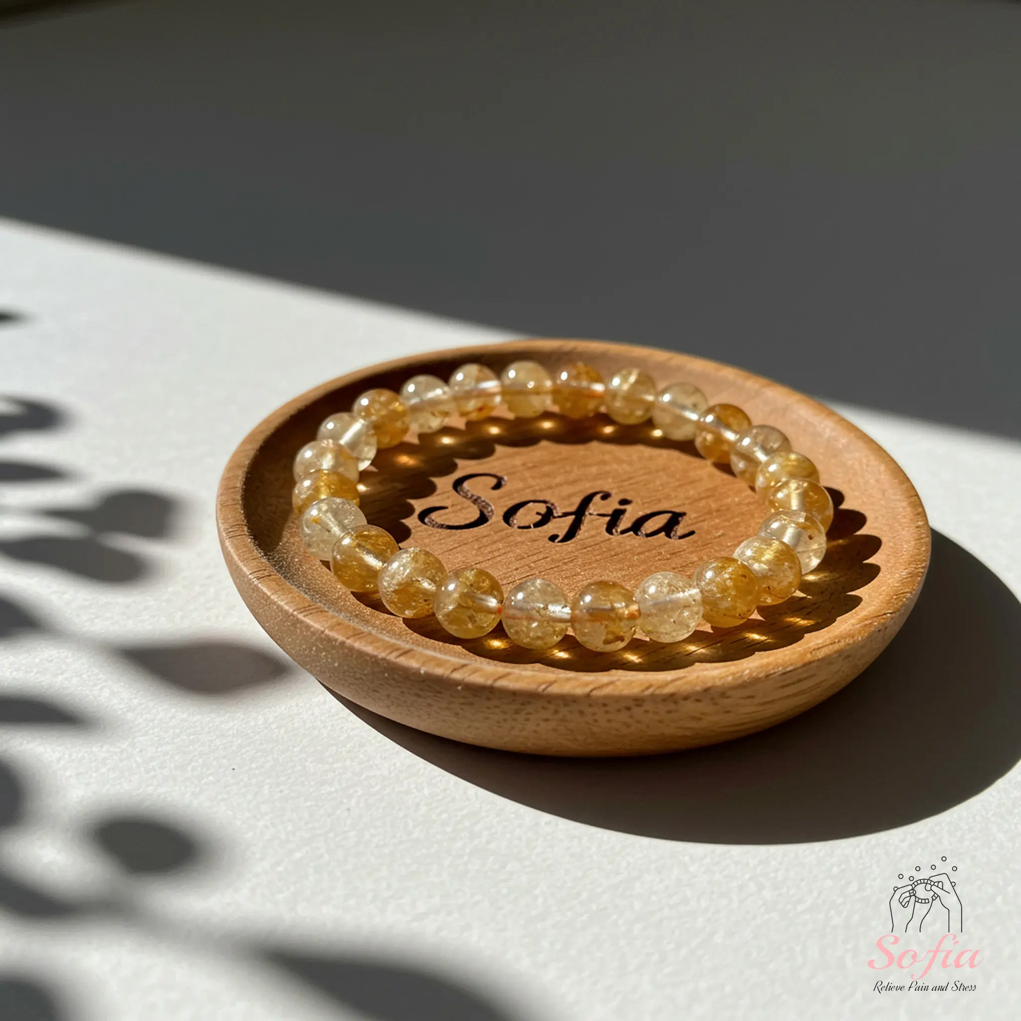 Women's Sofia 8mm Natural Citrine Beaded Bohemian Bracelet - Handmade Stretch Dainty Crystal Bracelet for Adults, Unisex 6.5-7.5 Inch Wrists, Casual Accessory, Valentine's Day Gift, Crystal Bracelets