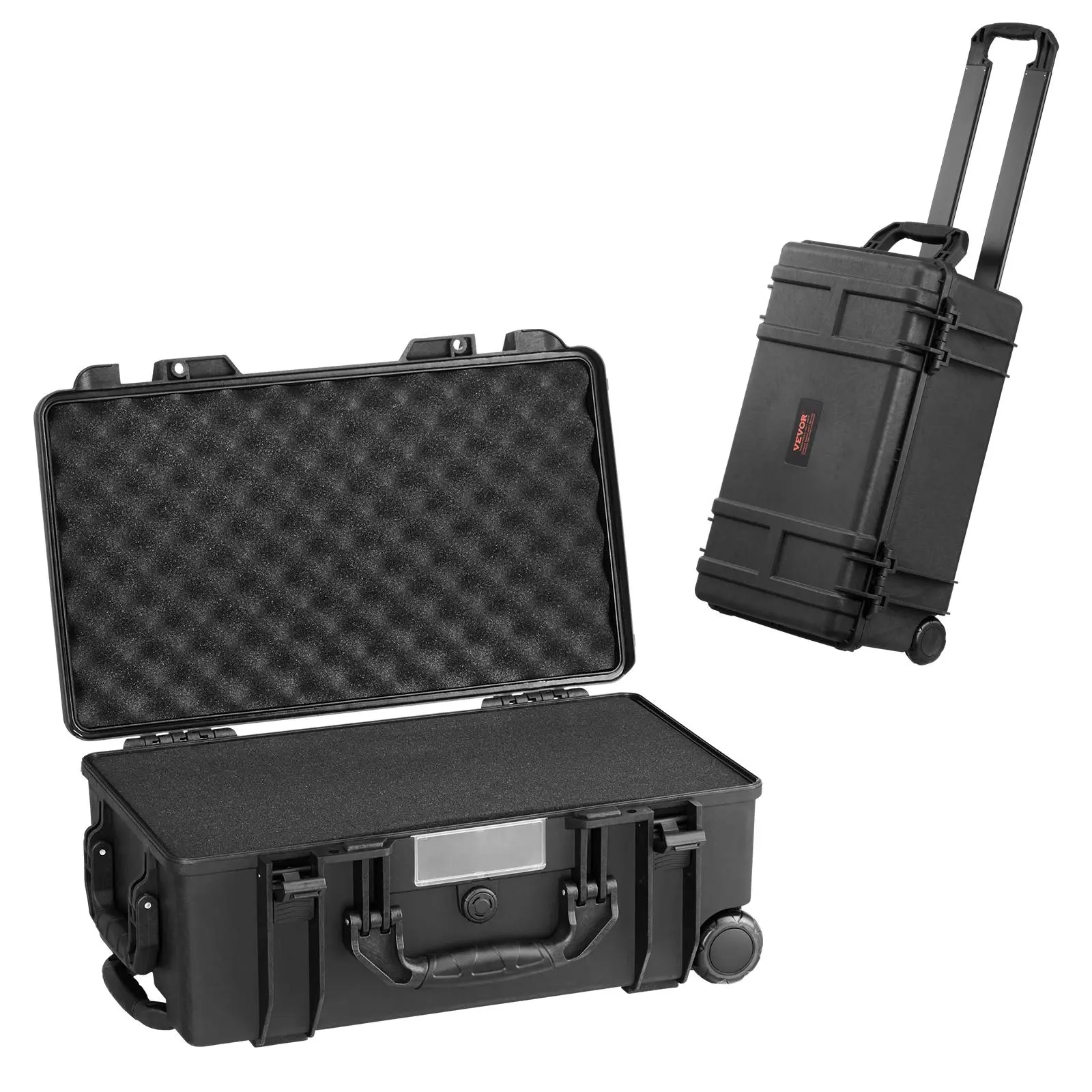 【toolupgrade】VEVOR IP67 Weatherproof Heavy-Duty Protective Dry Box Case with Pre-Cut Foam, Wheels, Retractable Pull Handle, Automatic Lock - Portable for Cameras, Drones, Equipment (64x51x25)