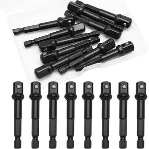 10 Pack 3/8 Inch Square Impact Adapter Bit, Hex Impact Socket Adapter for Drills, Socket Adapter Kit for Impact Driver, Automotive DIY - Black