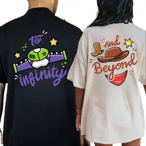 Funny "To Infinity and Beyond" Fitted Short-Sleeve Couple T-Shirts, Fashion Clothes for Boyfriend-Girlfriend Lovers, Party-Ready Sports Tops, Hoodie Sweatshirt Outfits