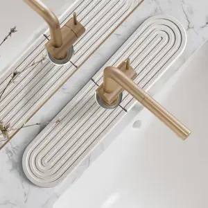 Diatomite Sink Splash Guard - DryingNeat Kitchen Faucet Mat, Instant Dry Water Absorbing Stone Tray for Sink, Durable Protector for Kitchen Bathroom Counter [Light Grey, 17.7" x 3.9"]