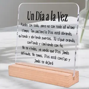 Spanish Christianity Acrylic Ornament with Wooden Base, Charming Acrylic Signage Plaque, Ideal for Creative Desktop Decoration, Home Office Decor, Home Shelf Desk Decor, Home Decor Accessories