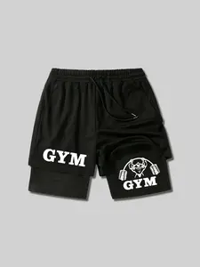 Men's GYM 2-in-1 Shorts - Weightlifting Gorilla Print Black Layered Mesh Shorts, Drawstring Waist Loose Fit, Breathable Summer Workout Wear for Gym, Streetwear Sports Shorts