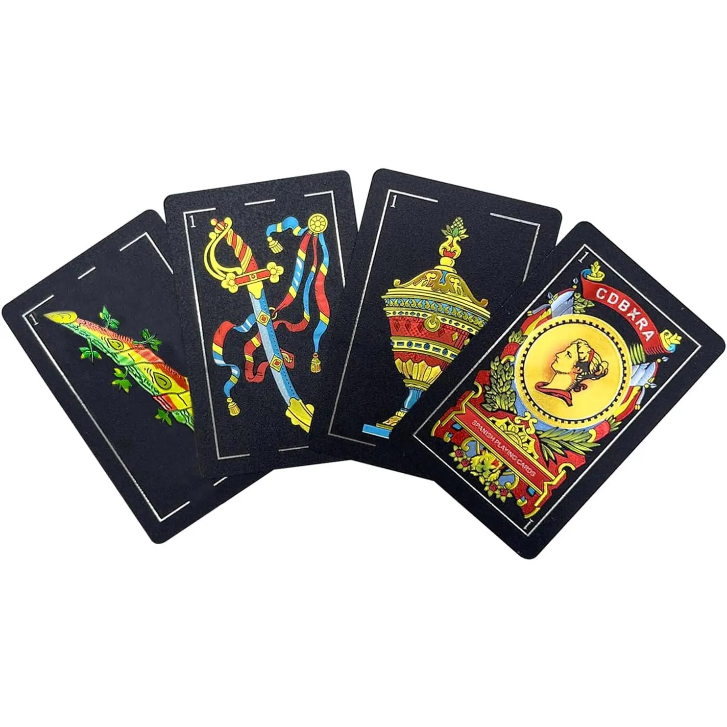 Spanish Playing Cards, Original Spanish Cards Games, Briscas Cards Puerto Rico, Original Spanish Deck of Cards, Mexican Playing Cards [Luxury Black-Gold Foil Classic] [PVC Waterproof] (1 Pack) date Gothic Skull Stickers Spider Web Bedroom Window