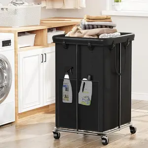 150L Laundry Hamper with Wheels, Rolling Laundry Basket with Metal Frame and Removable Bag, Large & Tall Dirty Clothes Hampers for Bedroom Aesthetic, Laundry Room, Bathroom, Dorm-Black