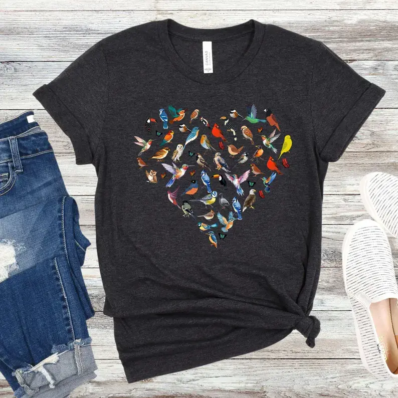 watercolor cute bird graphic tee, bird‑watcher funny unisex shirt, bird‑lover wildlife novelty‑gift top