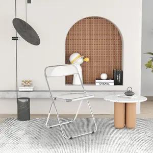 Folding Chair Transparent Chairs-Ghost Stackable Crystal Folding Chair-PC Plastic Living Room Seat-Chrome Frame and Foldable Acrylic Chair Fo -O-Clear
