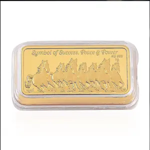 24K Gold Seven Horses of Fortune  Symbol of Speed, Success & Prosperity, 3D Embossed Sheet 40x20 mm 1 g
