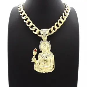 MaxBling81 Iced Gold Silver-Plated Cubic Zirconia Pendant Cuban Link Chain Accent Necklace - 10mm, 18in/20in/24in/30in, Hip Hop Costume Jewelry, Daily Wear, Cubic Zirconia Chain