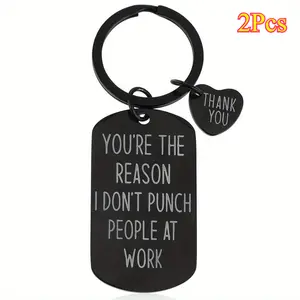 2Pcs Stainless Steel Friendship Pendant Keychains - Engraving Fashion Keychain, Humorous Workmate Appreciation Gift, Round Graphic Keyring with Split Ring Closure, Floating Design, Black for Best Friend, Coworker, Engraving Keychains