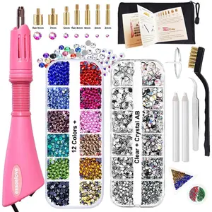 Hotfix Applicator, DIY Hot Fix Rhinestone Setter Hot Fixed Wand Kit, 4536 Pcs AB Clear 12 Colors Rhinestones, Bedazzler Kit with Gem Picker Brush Trays Bag