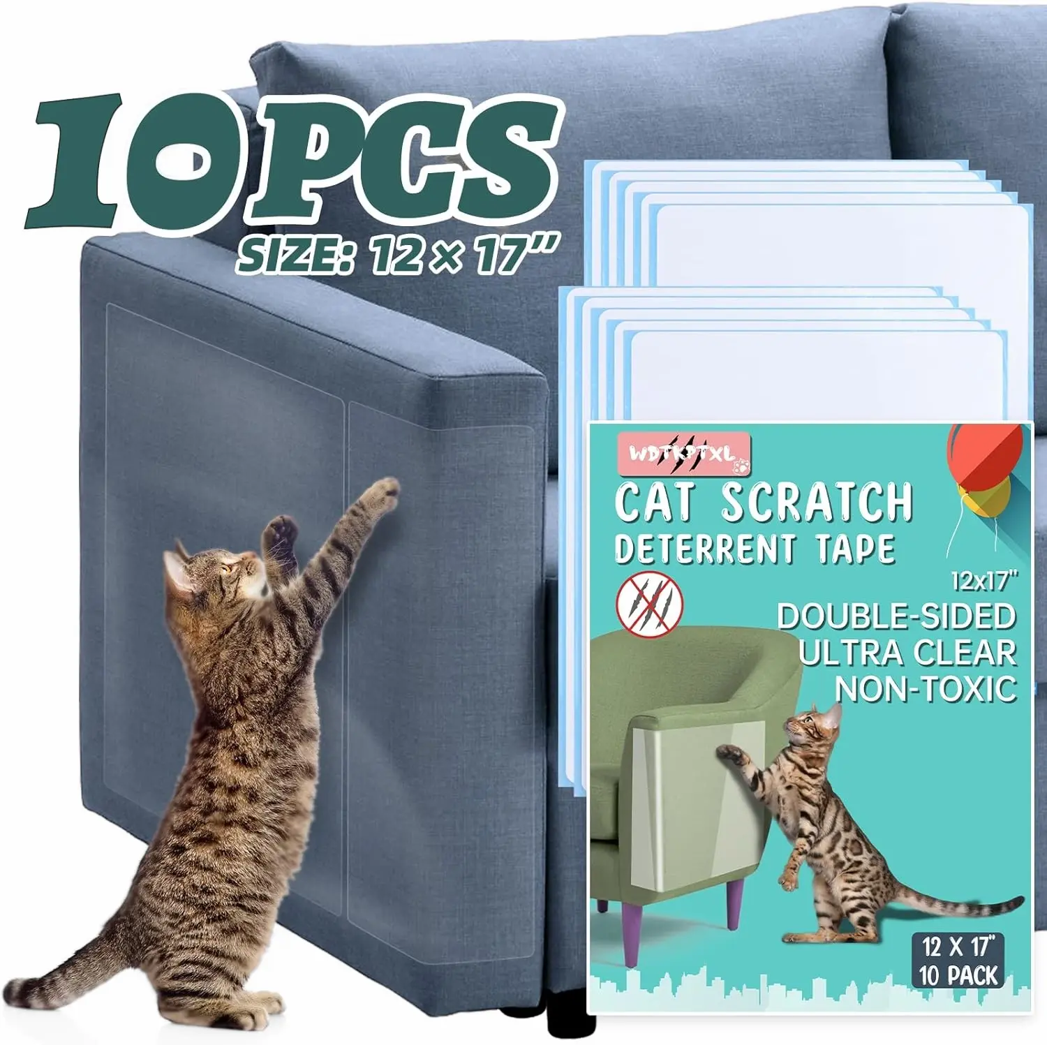 Cat Scratch Deterrent Sheets, 10 Pack 12 x17'' Cat Training Sheets, Clear Double Sided Anti Cat Scratch Furniture Protector from Cats, Cat Scratch Sheets for Furniture, Couch, Sofa, Chair and Door, Protects Furniture