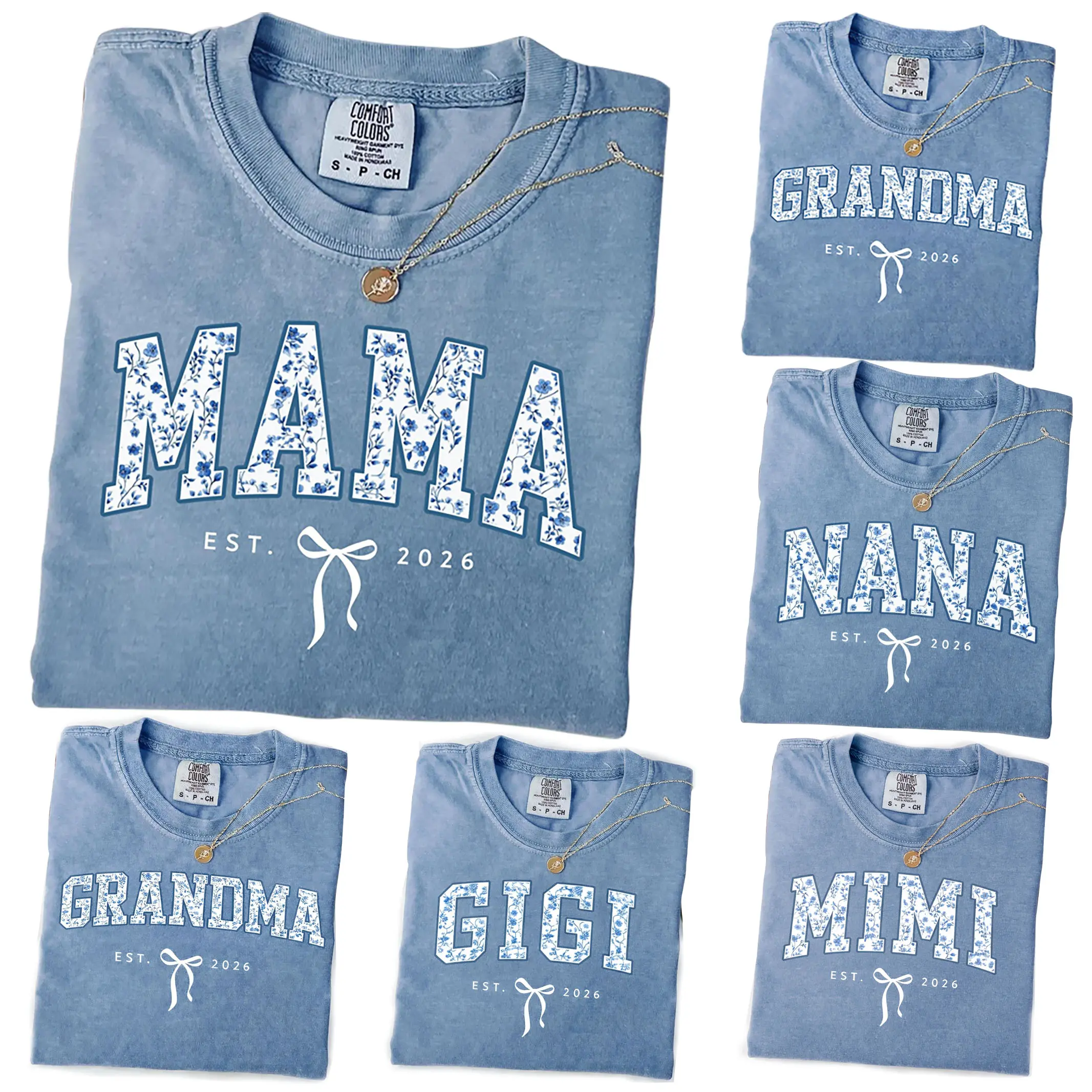 Comfort Colors Custom Mama Shirt, Toile Floral Mama T-Shirt, Personalized Grandma Gift, Custom Nana Shirt, Mimi Gigi Grammy Gammie Auntie Shirt, Mother's Day Gift