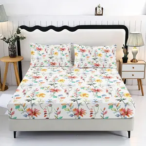 3 pieces of 100% polyester bedding sheet set with floral patterns, suitable for home and hotel use, soft and comfortable, suitable for skin use, bedding sheet and pillowcase set (1 bed sheet, 2 pillowcases), without core