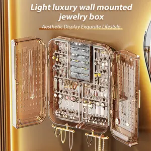 Large-capacity transparent wall-mounted jewelry storage box | multifunctional earring and necklace receiver, magnetically closed, lined with velvet, wall-mounted design, polished surface, gorgeous style, suitable for bedroom and bathroom.