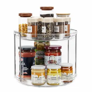 Lazy Susan Organizer Rotating Spice Rack 2 Tier Stable Cabinet Storage Kitchen Counter Organizer Pantry Turntable Clear Spice Storage Bathroom Vanity Medicine Cabinet Rotating Kitchen Rack Countertop Organizer Stable