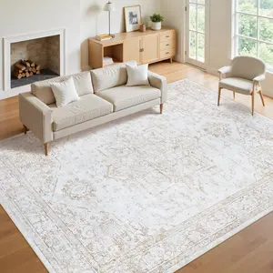 8x10 Area Rugs for Living Room:Beige Washable  Medallion Rug Non-Slip Soft Low Pile Large Rugs Indoor Retro Carpet for Bedroom Kitchen  Dining Table Office (Beige, 8'x10')