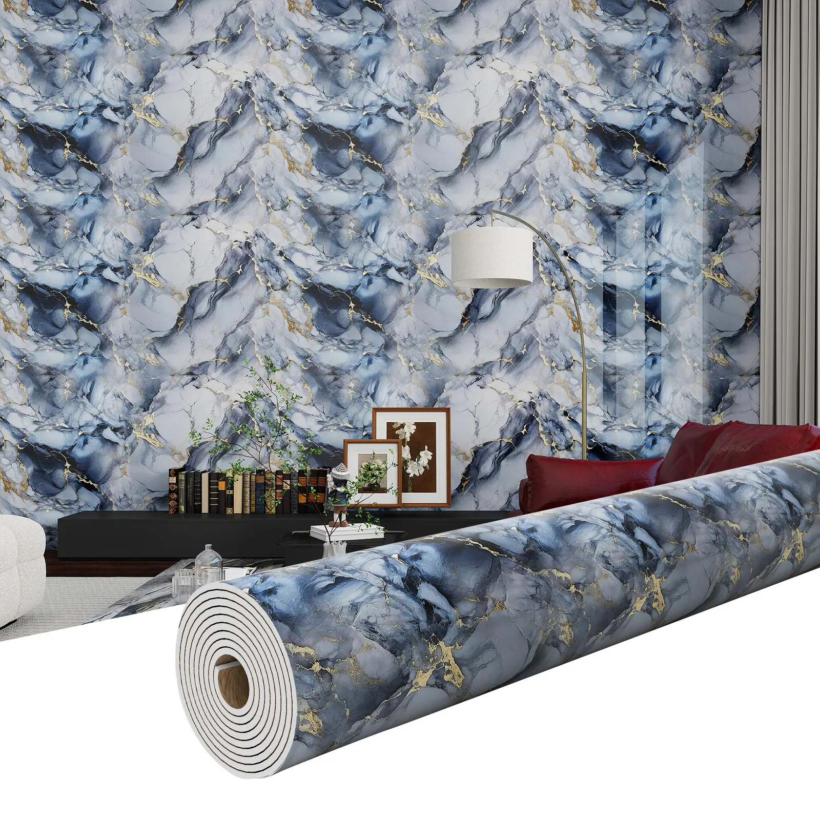 Marble Wallpaper - Thick Self-Adhesive Waterproof Glossy Panel Wallpaper, Multi-Layer XPE Material with High-Resolution Water-Based Laminate & Aluminum-Plastic Panel, Easy DIY Installation, Cover Imperfects for Indoor Kitchen & Bathroom Use