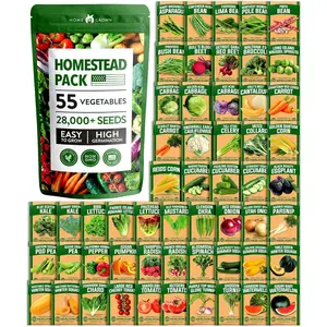 𝗨𝗦𝗔 𝗣𝗥𝗘𝗠𝗜𝗨𝗠 55 Vegetable Seeds Pack 28,000+ Non-GMO Heirloom Seeds for Planting Vegetables, Survival Seed Vault, Garden Kit for Spring Fall Winter, Gift for Gardeners