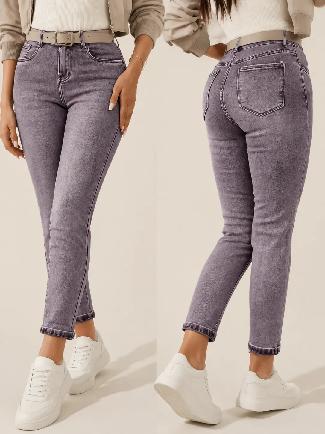 Women's Purple Washed Skinny Jeans, High Rise Slim Fit Ankle Denim Pants with Pockets, Casual Everyday Bottoms