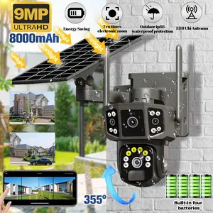 Solar cctv WiFi Security Camera with Spotlight 1080P HD Clear Picture PlR MotionDetection Color Night Vision Waterproof Black Security wireless Camera Dual lenses no dead ends Automatic Tracking