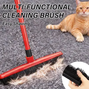 Pet Carpet Cleaning Brush - Powerful Hair & Dust Removal, Hands-Free Cleaning, Rubber Scraper for Floors/Windows/Sofas, Multi-Functional for Dog/Cat Hair & Window Cleaning
