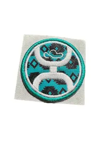 Aztec Cowboy Embroidered Hat Patch - Turquoise Design with Black and White Elements, Featuring Aztec Artwork and Cowboy Theme