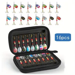 16pcs Spinnerbait Fishing Lures Kit, Portable Storage Case, 360° Rotating Metal Blades, Sharp Treble Hooks, Freshwater Baits for Bass Trout Pike Walleye