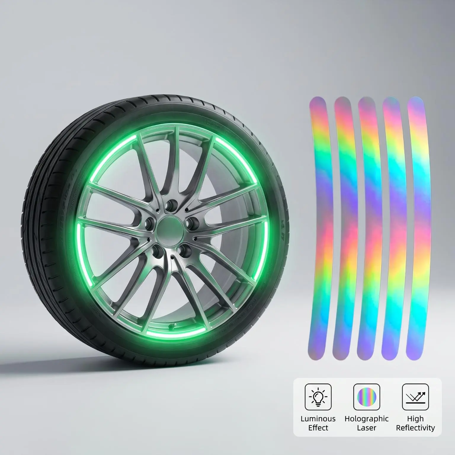 20PCS High Visibility Reflective Wheel Rim Stickers, Waterproof Vinyl Self-Adhesive Night Safety Warning Tire Decals, Durable Universal Exterior Mod Accessories for Car, Motorcycle, Scooter and Bicycle