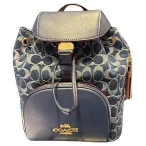 COACH Women's Medium Blue Cotton Backpack with Gold Logo Hardware