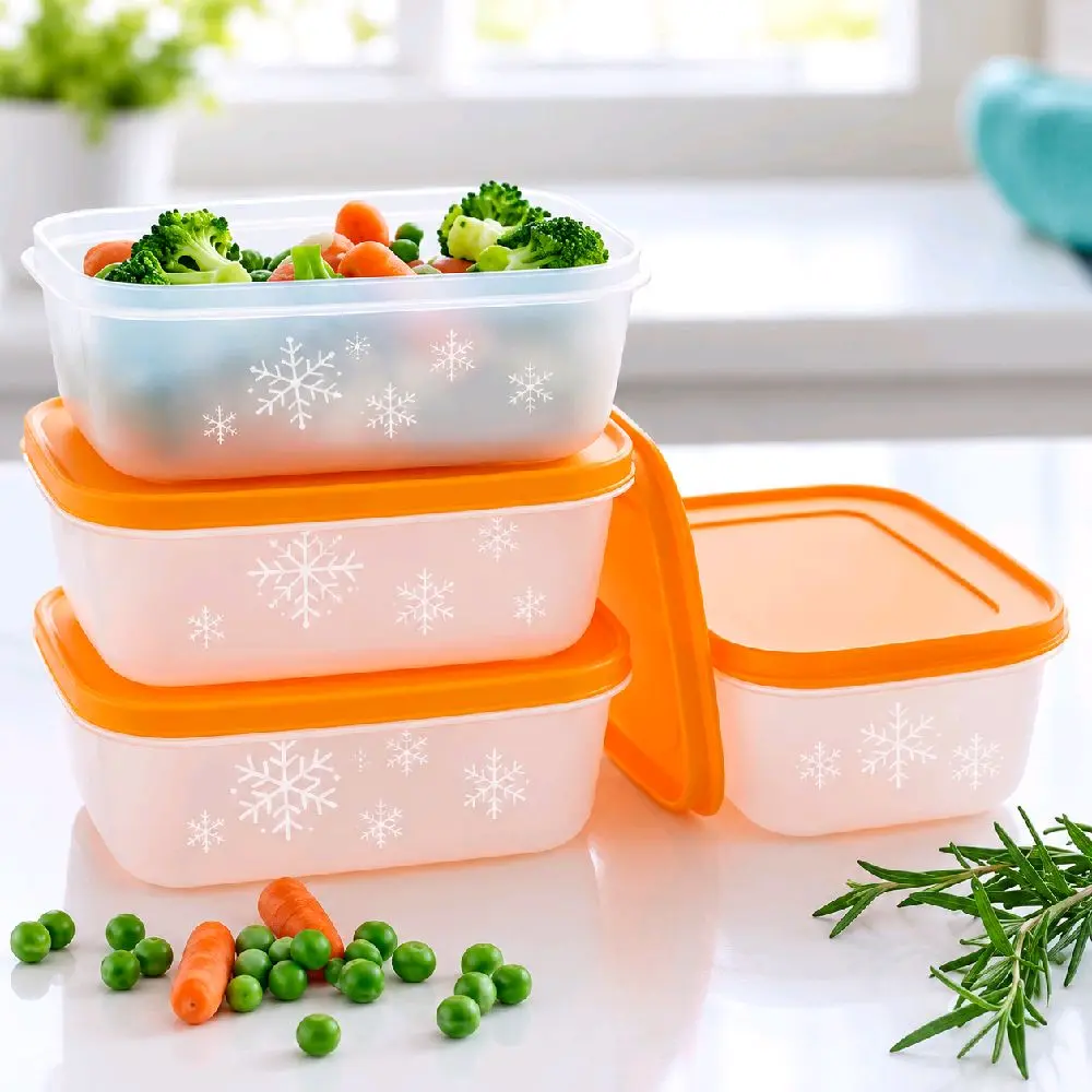 Tupperware Freezer Mate Food Storage Containers (Set of 4, 450ml) - Kitchen Utensils Plastic Herb Saver, Secure Lid Herb Preserver for Refrigerator Food Preservation